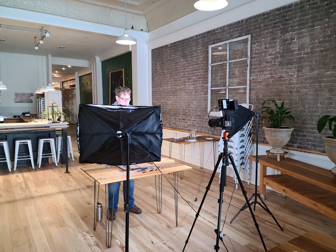 Interview setup with professional lighting and camera