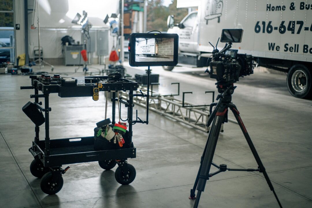 Modern media studio with equipment
